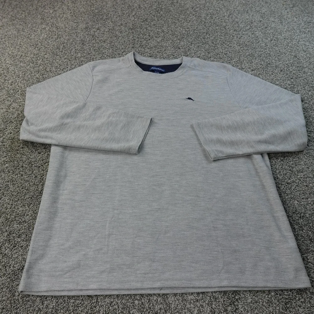 Tommy Bahama Sweater Mens XL Gray Heather Waffle Knit Crewneck‎ Pullover Thermal
